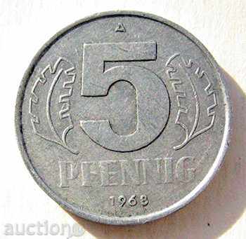 Germania GDR 5 Pfennig 1968 A / 5 pfennig 1968 A