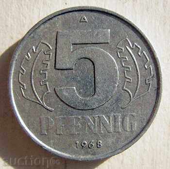 Германия ГДР 5 пфениг 1968 A / 5 pfennig 1968 А