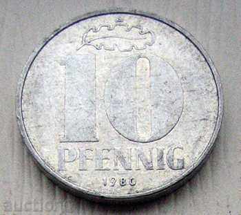 Germania GDR 10 pfenigi 1980 A / 10 pfennig 1980 A