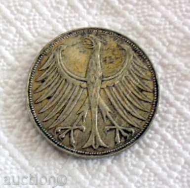 BRD Silver Eagle 5 Deutsche Mark 1958 J en Proof