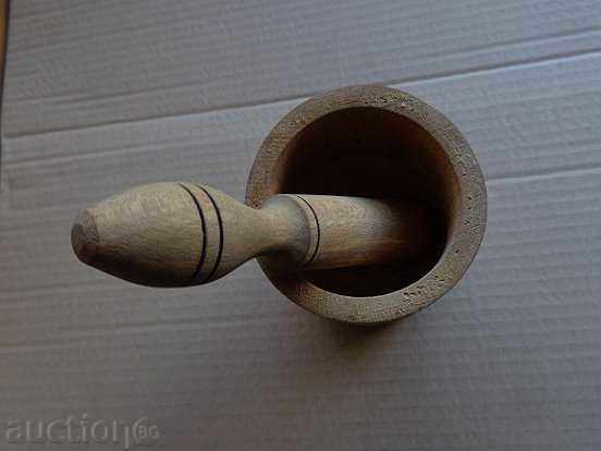 Auction An old wooden mortar with hammer, mortar, chute, wooden Auction An old wooden mortar with hammer, mortar, chute, wooden