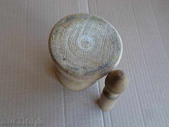 Delivery of An old wooden mortar with hammer, mortar, chute, wooden Delivery of An old wooden mortar with hammer, mortar, chute, wooden