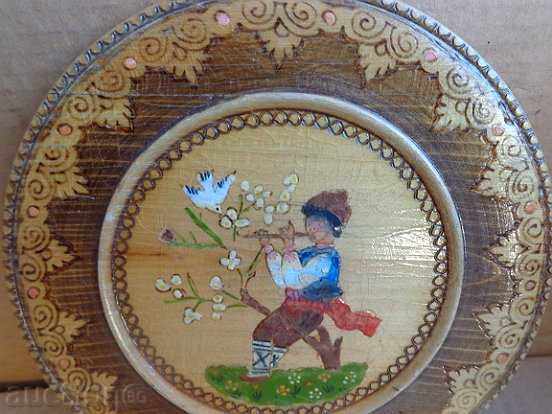 Old wooden pyrograph wall plate, Bulgaria - 5 Old wooden pyrograph wall plate, Bulgaria - 5
