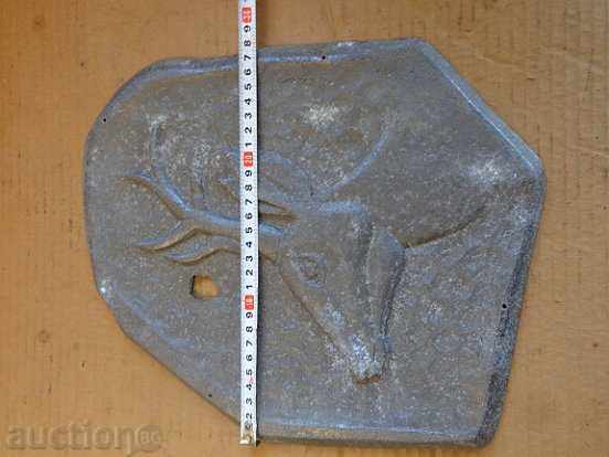 Auction  Aluminum panel with reindeer, bas-relief, application, metal plate