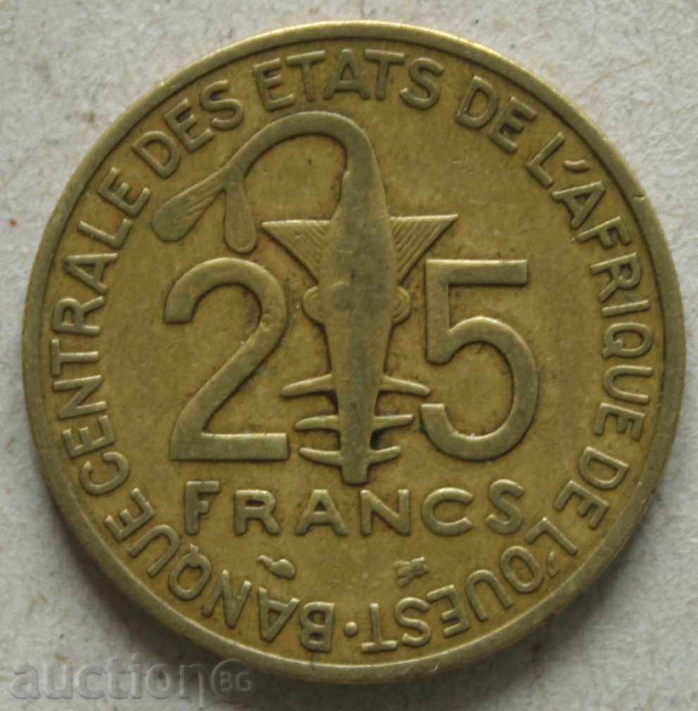25 франка 1999  Западно Африкански Щати