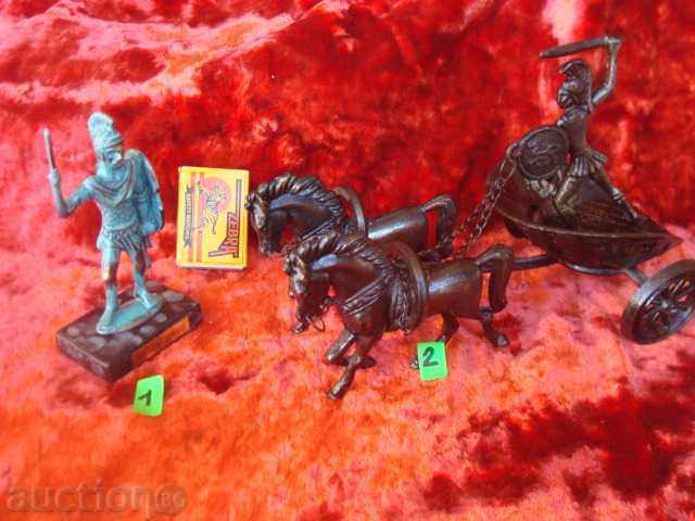 Greek Chariot and Ancient Greek Warrior. Bronze.