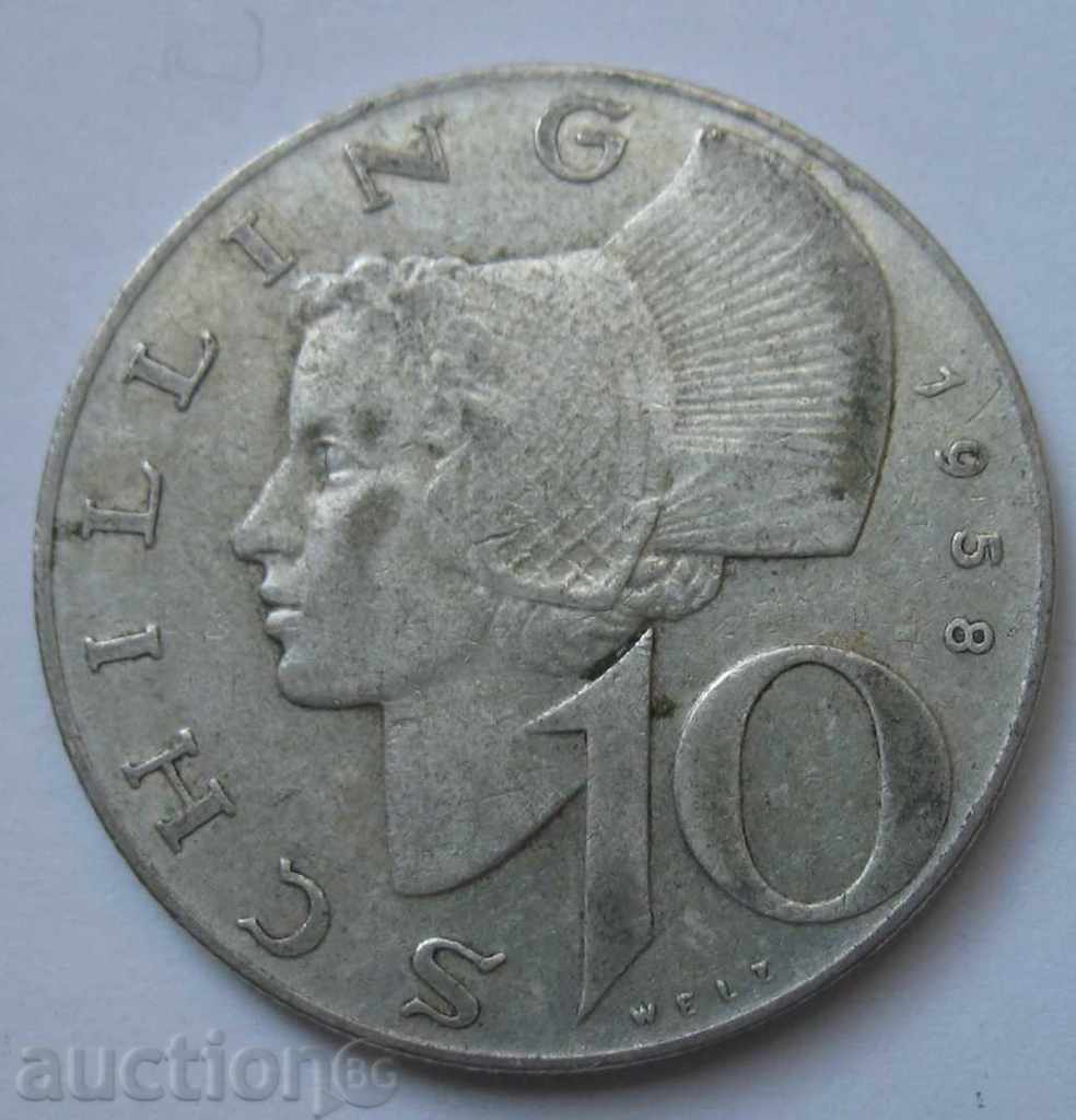 10 шилинга сребро Австрия 1958 - сребърна монета №1