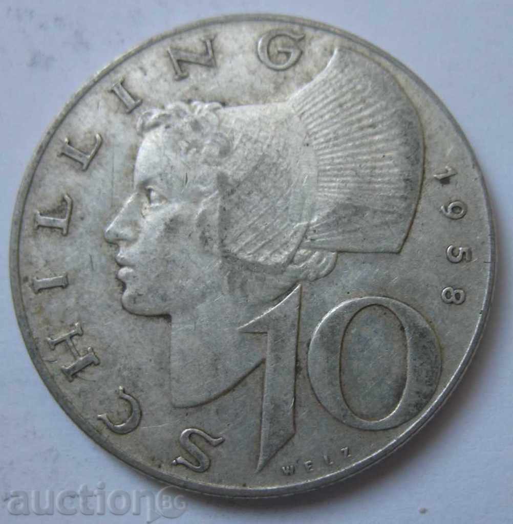 10 шилинга сребро Австрия 1958 - сребърна монета №5