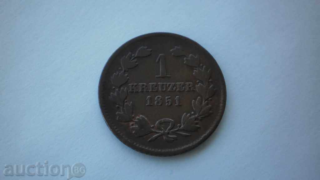 Baden 1 Kreuzer 1851 Γερμανία