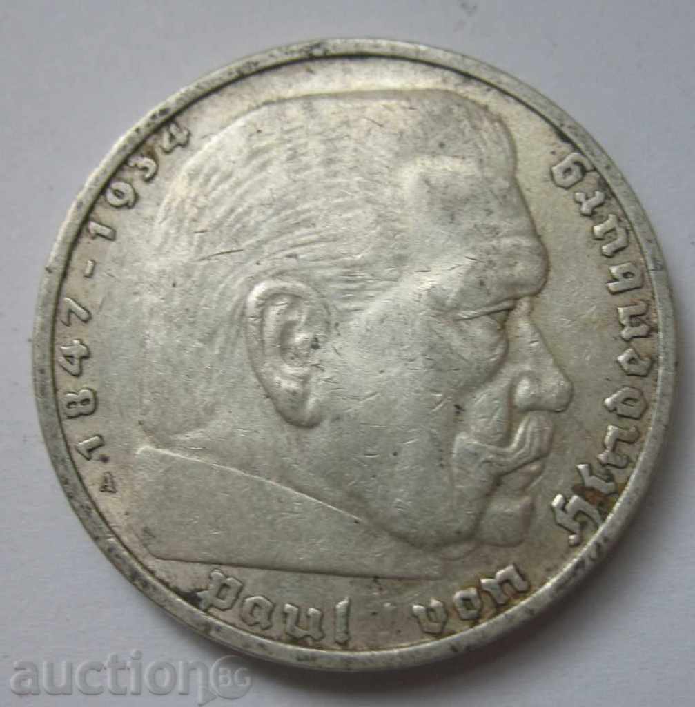 Ασημένιο 5 Marks Γερμανία 1936 Ασημένιο νόμισμα A III Reich #62