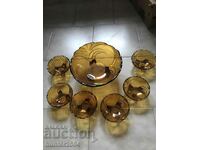 Bowl and Bowl with 6 bowls, amber glass, min