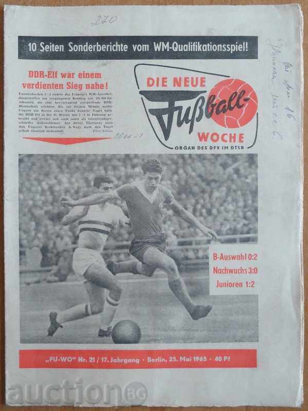 Publicația germană de fotbal Fussball woche, 25.05.1965