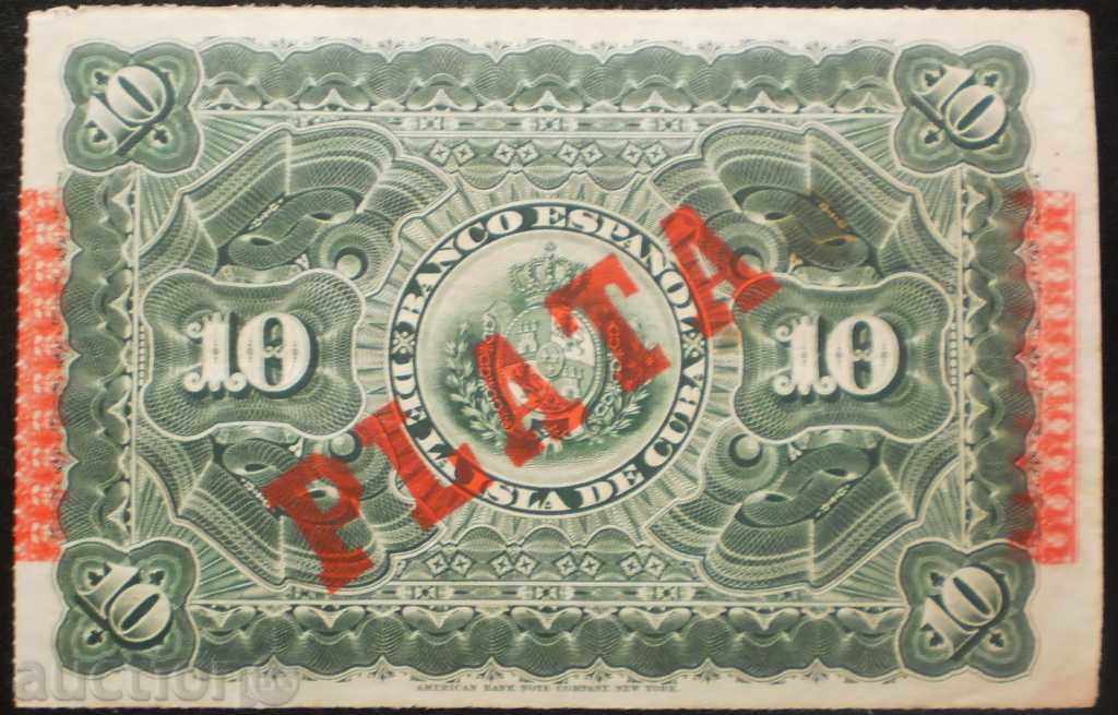 SPANIOLĂ KUBA- 10 pesos -1896g-XF-RARE-Print Back cu preț € 23.01 | 45.00 BGN