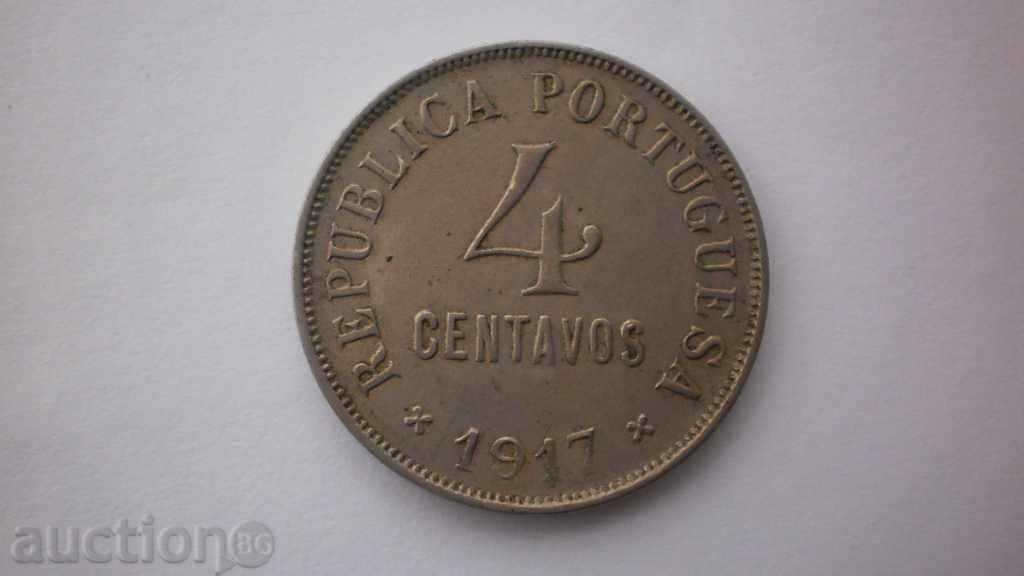 Portugal 4 Центаво 1917 Pretty Rare Coin