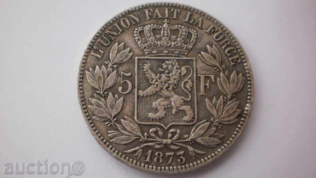 Βέλγιο 5 φράγκα το 1873 3/3 σε αρκετά σπάνιο νόμισμα με τιμή € 38.35 | 75.01 BGN
