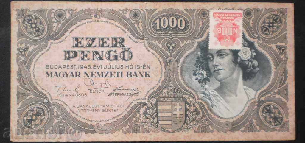 Banknote Hungary 1000 Pengyo 1945 HF Rare Banknote