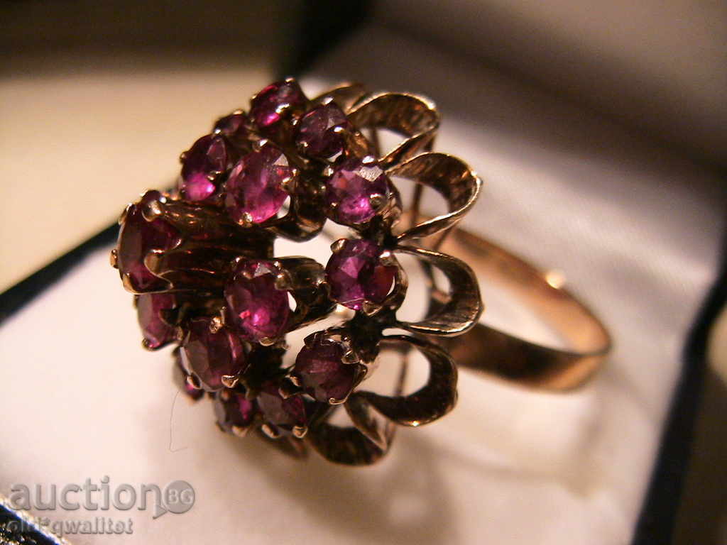 STAIRED GOLD RING, PINK SAPPHIRES, HANDMADE - 7 STAIRED GOLD RING, PINK SAPPHIRES, HANDMADE - 7