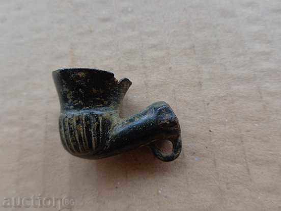 țeavă de bronz otoman pentru opiu kalyumet, țigări, tutun