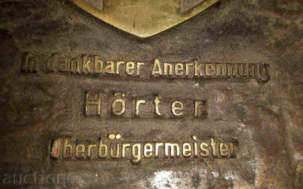 Embossed massive heavy /2.47 kg./ brass panel with coat of arms with price 140.00 BGN | € 71.58