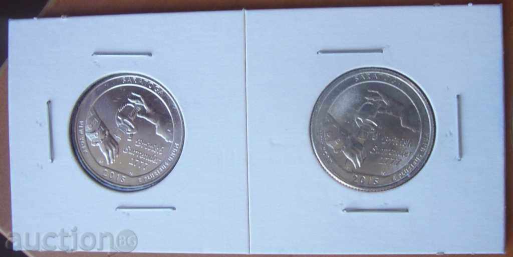 SUA Frumoasă America 1/4 dolar 2015 Saratoga D & P