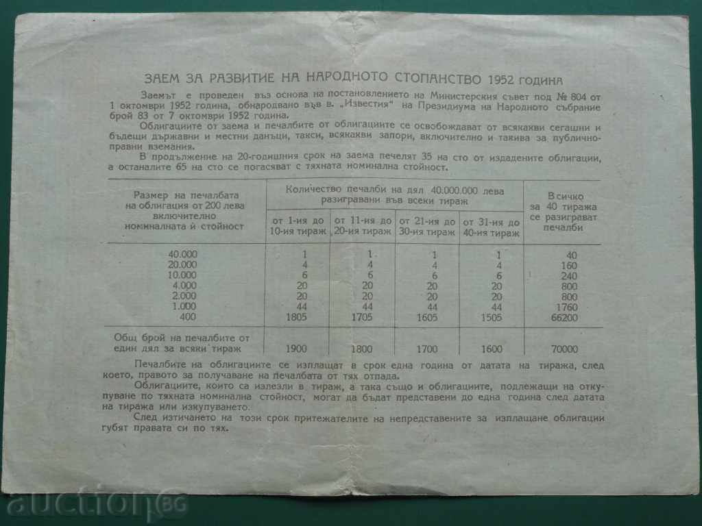 Licitație Bulgaria 1952 - Obligațiune (200 leva) R Licitație Bulgaria 1952 - Obligațiune (200 leva) R