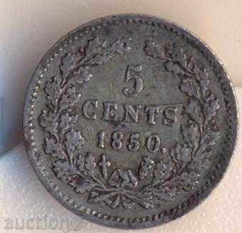 Холандия 5 цента 1850 година Вилхелм III, сребърна