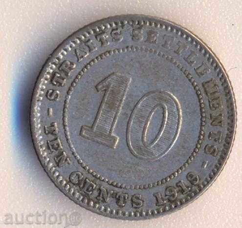 Straits setlements 10 cenți în 1919, argint