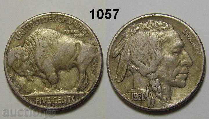 САЩ 5 цента 1920-S XF монета USA buffalo nickel