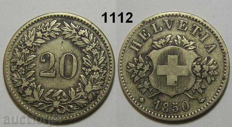 Ελβετία 20 ραπέλ 1850 BB VF CV 50 BGN νομίσματος