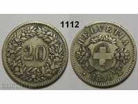 Швейцария 20 рапен 1850 ВВ VF CV 50лв монета
