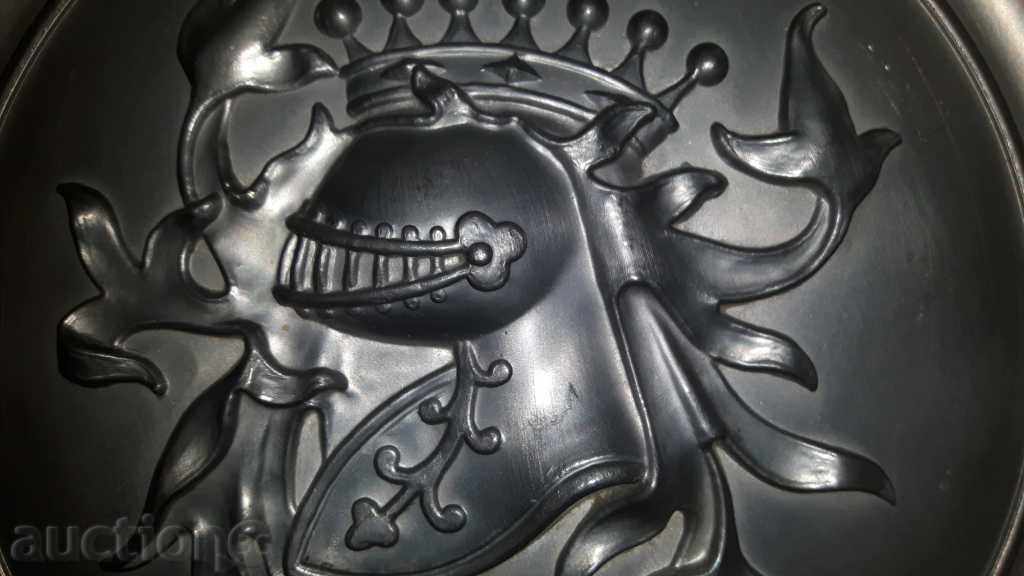 Large, massive /1.45 kg/ relief panel with coat of arms - knight's helmet with price 90.00 BGN | € 46.02 Large, massive /1.45 kg/ relief panel with coat of arms - knight's helmet with price 90.00 BGN | € 46.02