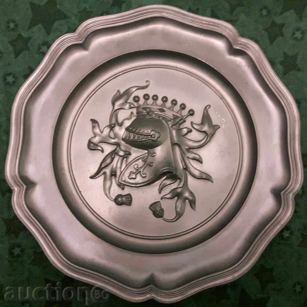 Embossed large massive / 1.45 kg / panel with coat of arms - knight helmet