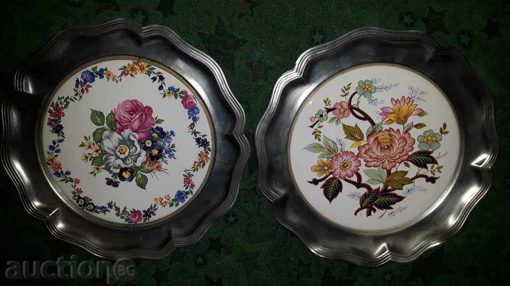 Pană - flori. Frame tsv.metal + ceramica - lot 2 buc.