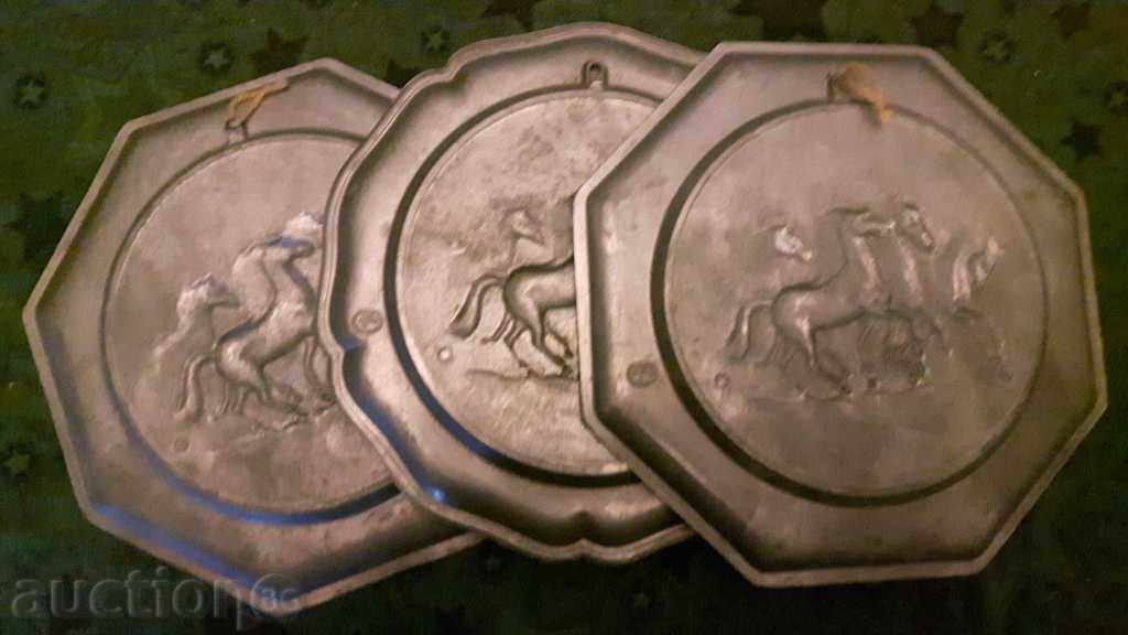 Auction Embossed Panels - Horses / Metal / - Lot 3 pcs. Auction Embossed Panels - Horses / Metal / - Lot 3 pcs.