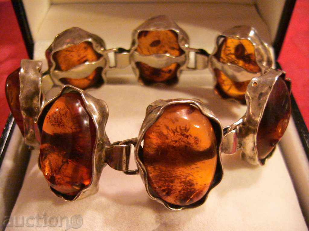 Auction Old SILVER BRACELET with NATURAL AMBER, 925 SILVER Auction Old SILVER BRACELET with NATURAL AMBER, 925 SILVER