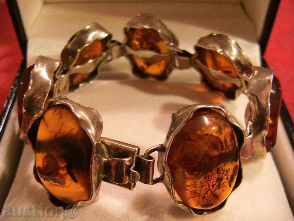 Delivery of Old SILVER BRACELET with NATURAL AMBER, 925 SILVER Delivery of Old SILVER BRACELET with NATURAL AMBER, 925 SILVER