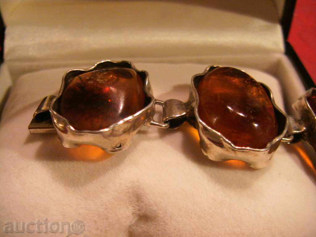 Old SILVER BRACELET with NATURAL AMBER, 925 SILVER - 5 Old SILVER BRACELET with NATURAL AMBER, 925 SILVER - 5