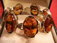 Old SILVER BRACELET with NATURAL AMBER, 925 SILVER