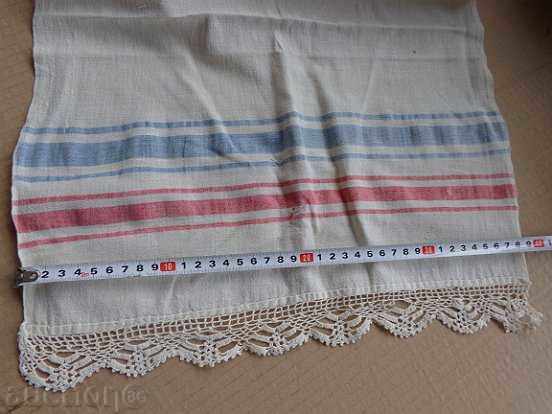 Auction  Old hand-woven towel with lace, lace, box