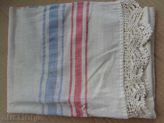 Old hand-woven towel with lace, lace, box - 6