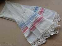 Old hand-woven towel with lace, lace, box