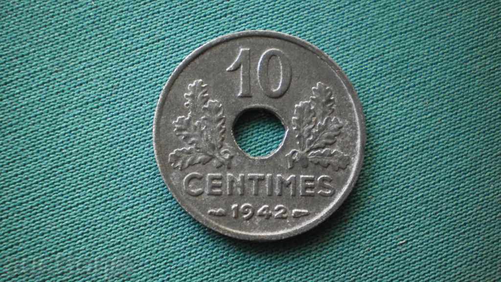 10 centime 1942 ocupație - Germania - Franța - rar