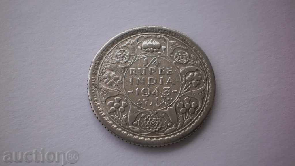 British India ¼ Rupia 1944 Silver Coin