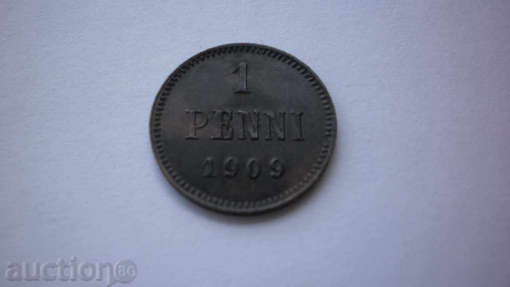 Russia - Nikolay II - Finland 1 Penny 1909 Rare Coin