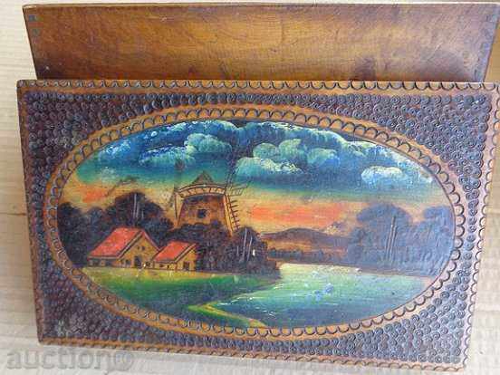 Old pyrographic wooden box, wooden, 30s - 6 Old pyrographic wooden box, wooden, 30s - 6