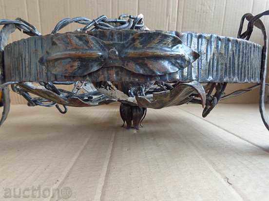 Old wrought chandelier, lamp, lantern, lamp, lampshade 3 pieces - 5 Old wrought chandelier, lamp, lantern, lamp, lampshade 3 pieces - 5