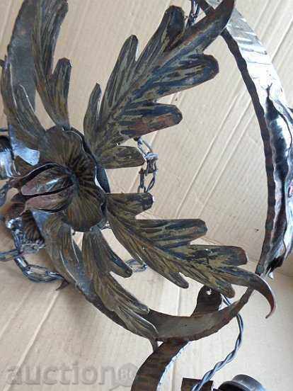 Old wrought chandelier, lamp, lantern, lamp, lampshade 3 pieces - 6 Old wrought chandelier, lamp, lantern, lamp, lampshade 3 pieces - 6