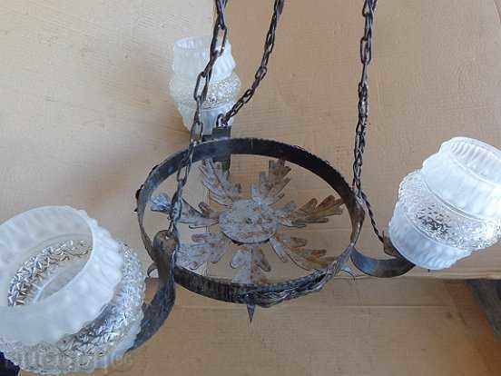 Old wrought chandelier, lamp, lantern, lamp, lampshade 3 pieces - 7 Old wrought chandelier, lamp, lantern, lamp, lampshade 3 pieces - 7