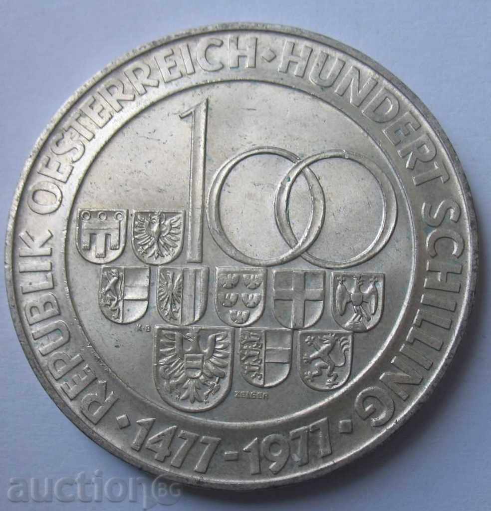 100 șilingi argint Austria 1977 - monedă de argint