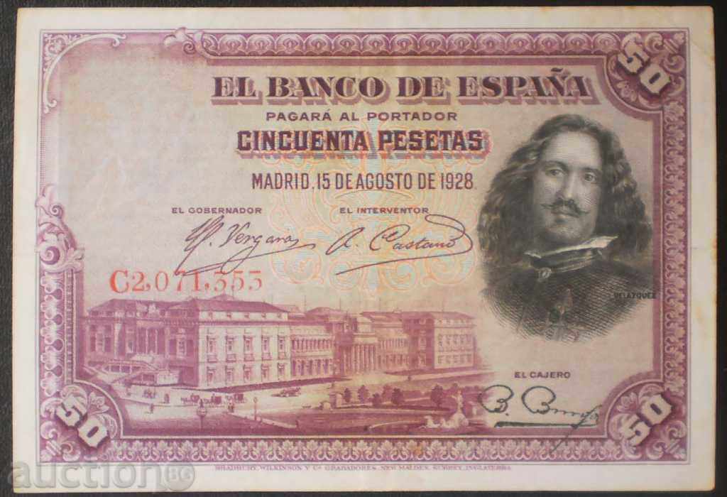 Spain 50 Pesos 1928 VF ++ Rare